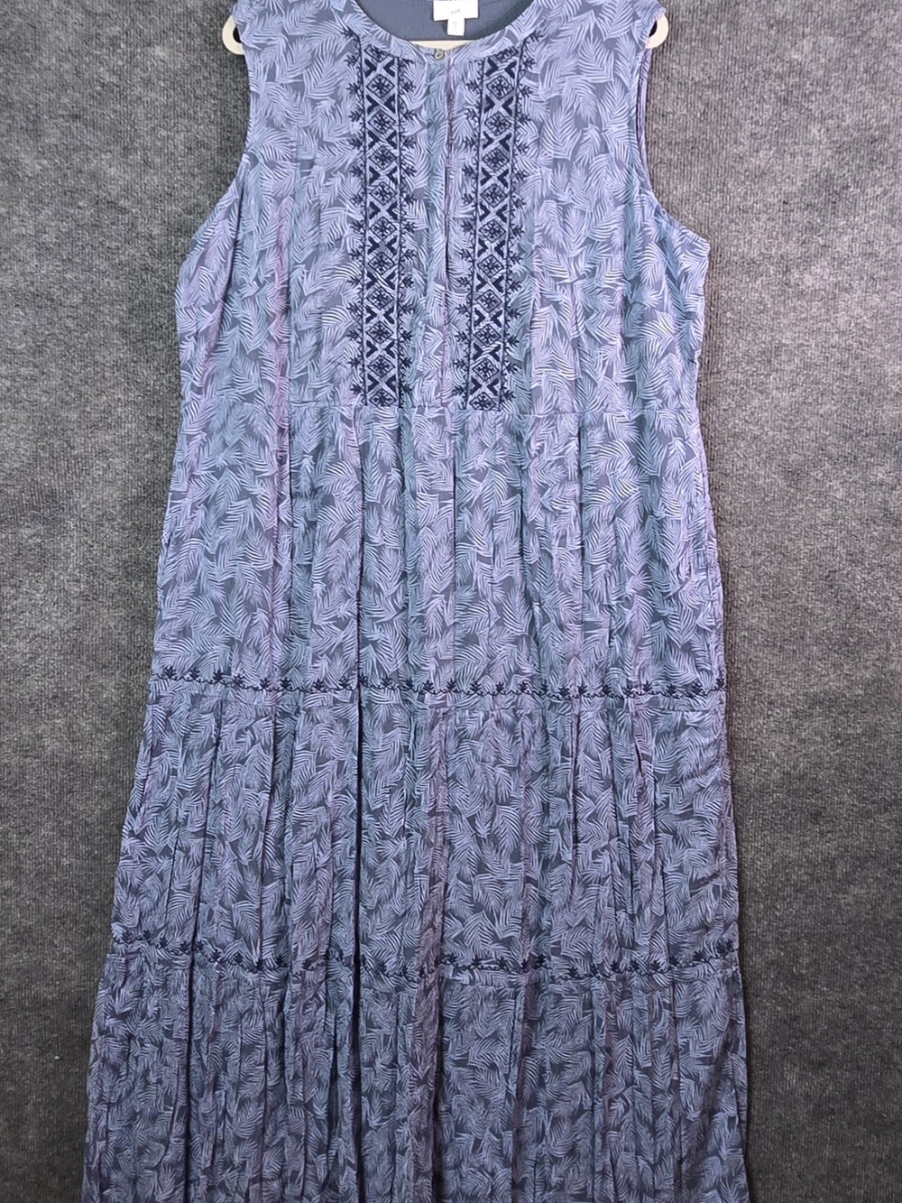 J Jill Dress Womens XL Tall Blue Cotton Embroidered Shift Sleeveless Boho New